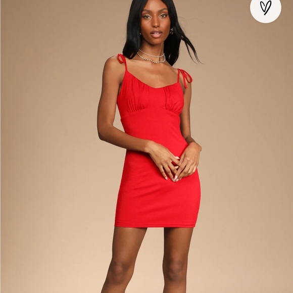 Lulus Dresses & Skirts - Lulus Ever So Sweet Red Ribbed Tie-Strap Bodycon Mini Dress